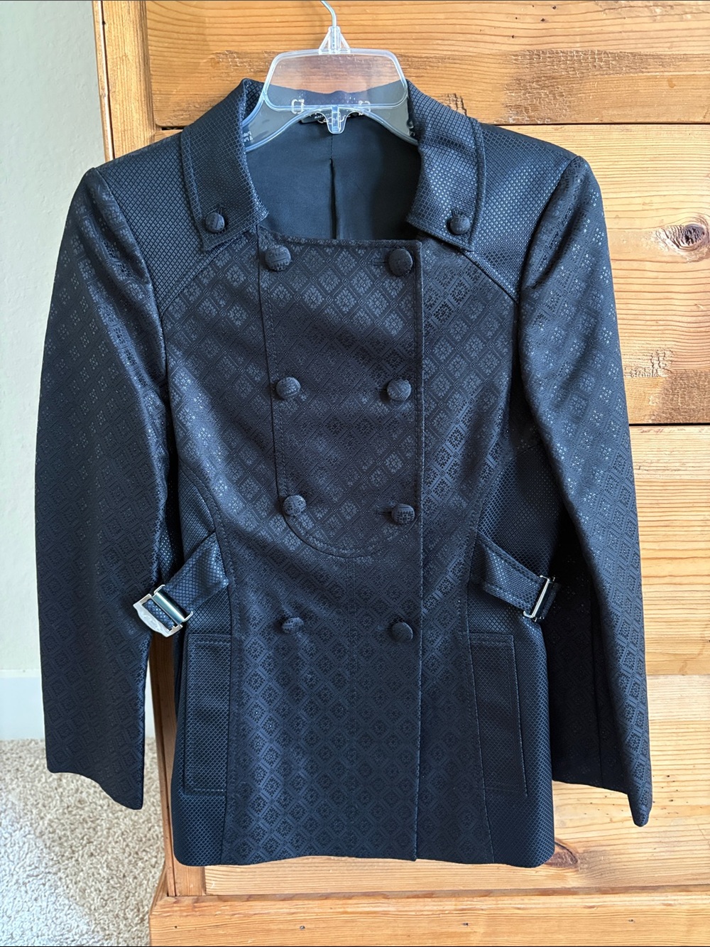 Gucci Black Double-Breasted Textured Pea Coat